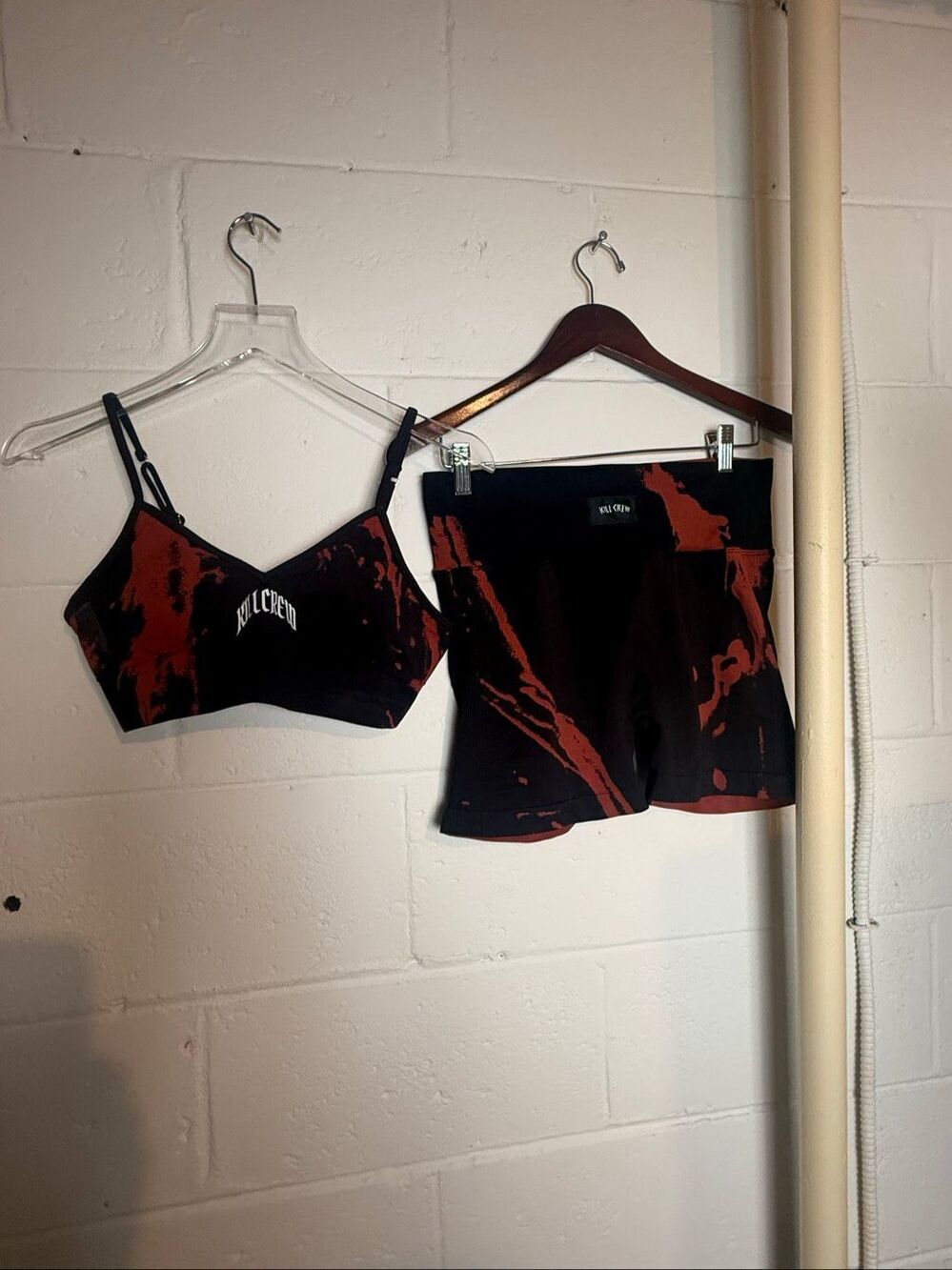 Kill Crew Women’s Matching Workout Set Sports Bra L + Shorts 2XL Black Red Gym